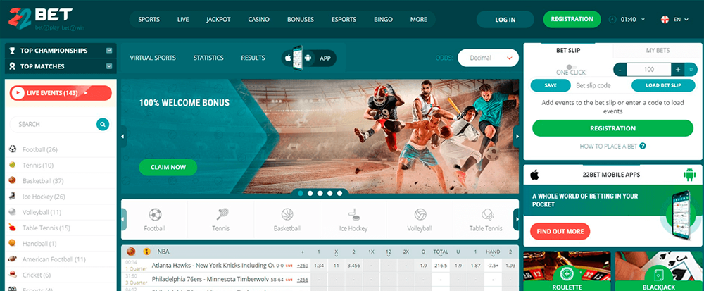 22bet website review