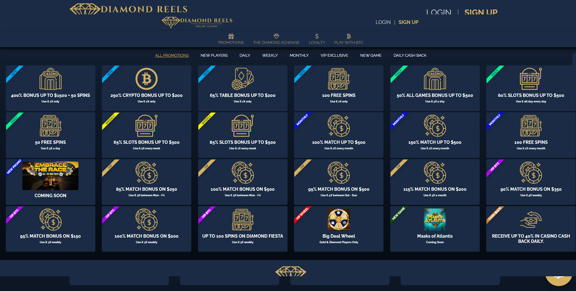 Diamond Reels Casino promotions